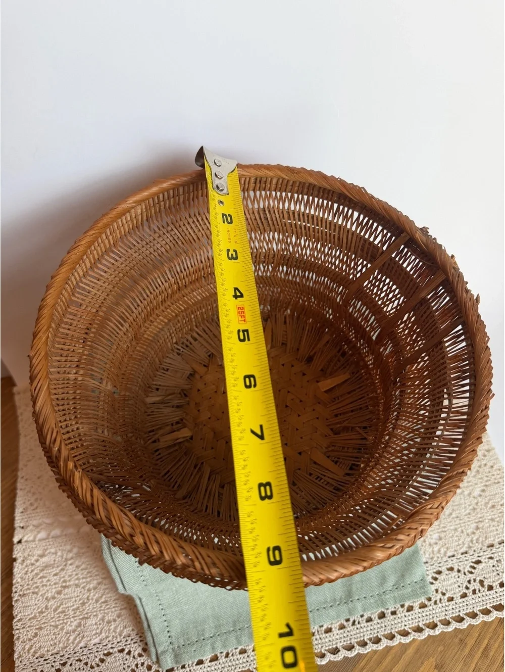 Vintage Chinese Handwoven Bamboo Rattan Basket Kagome Weave Mid Century Decor